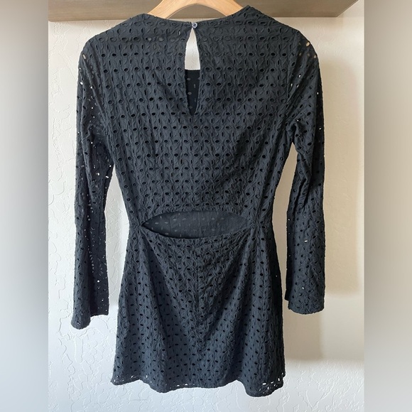 Anthro/ Avec Les Filles| Black Eyelet Dress with Bell Sleeves, Size XS••• - Picture 3 of 15